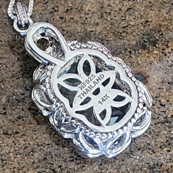 Intricate Sterling Silver 14k Gold Green Quartz Gemstone Necklace Chain Jeweley - Picture 4 of 10